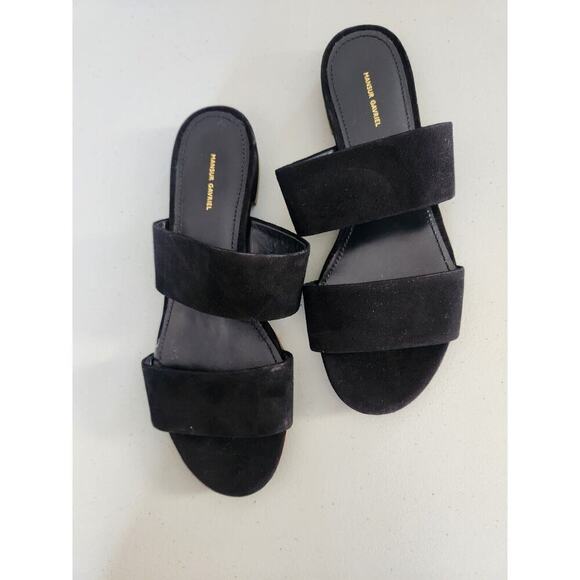 Defect New Mansur Gavriel Suede Double Strap Flat Sandal Size 37 Black - Picture 1 of 9